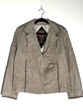 Johnny Was Biya Rufus Jacket Sage Green Embroidered Blazer S